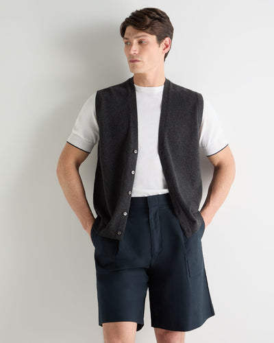 N.Peal Men's Sleeveless Cashmere Tank Top Deep Charcoal Grey