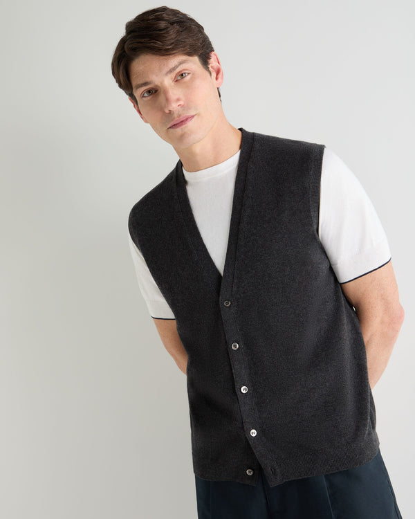 N.Peal Men's Sleeveless Cashmere Tank Top Deep Charcoal Grey