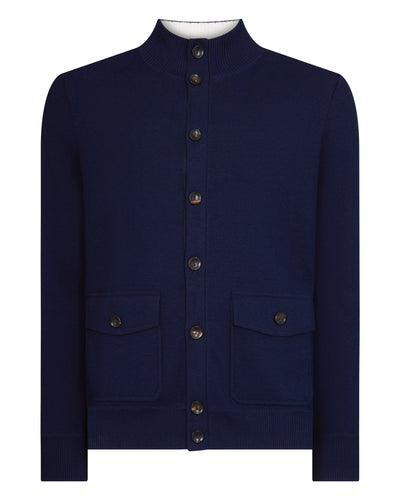 N.Peal Men's Button Through Cotton Blend Bomber Deep French Blue