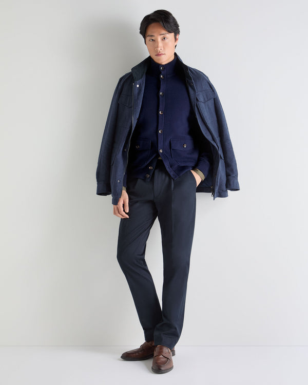 N.Peal Men's Button Through Cotton Blend Bomber Deep French Blue