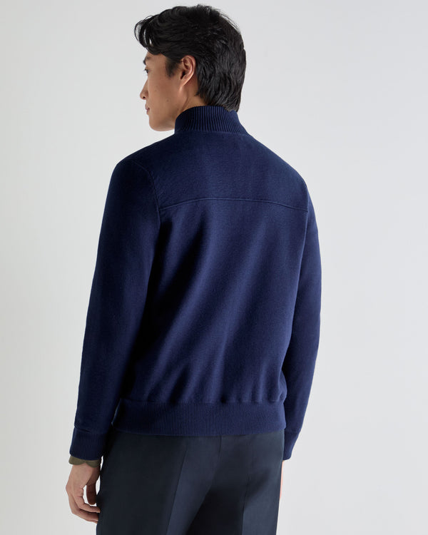 N.Peal Men's Button Through Cotton Blend Bomber Deep French Blue