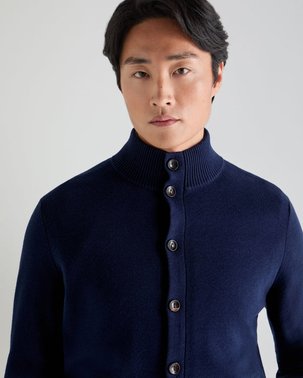 N.Peal Men's Button Through Cotton Blend Bomber Deep French Blue