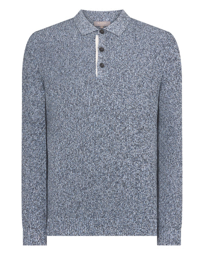 N.Peal Men's Rib Polo Cotton Blend Jumper Blue Marl