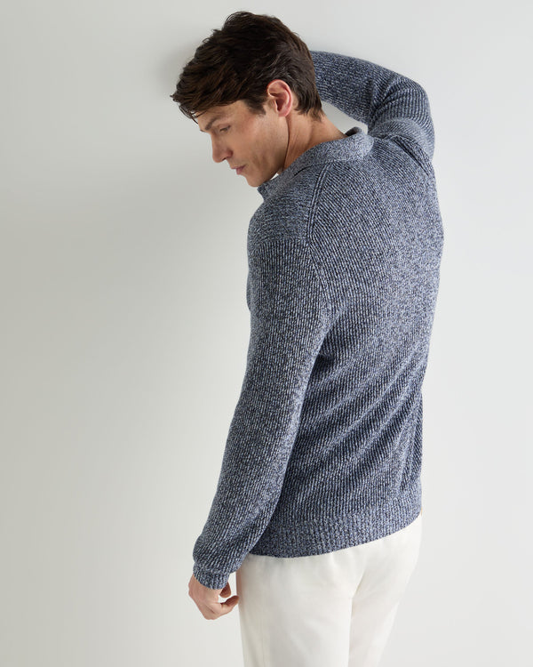 N.Peal Men's Rib Polo Cotton Blend Jumper Blue Marl