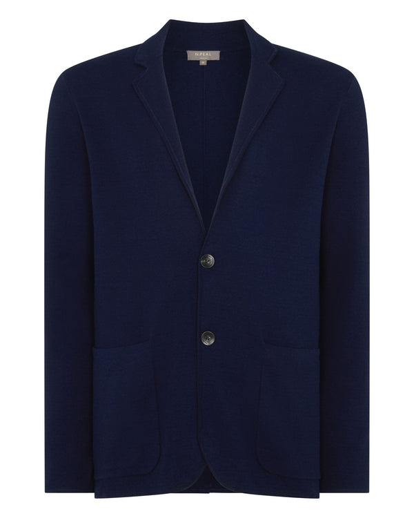 N.Peal Men's Cotton Linen Blend Blazer Deep French Blue