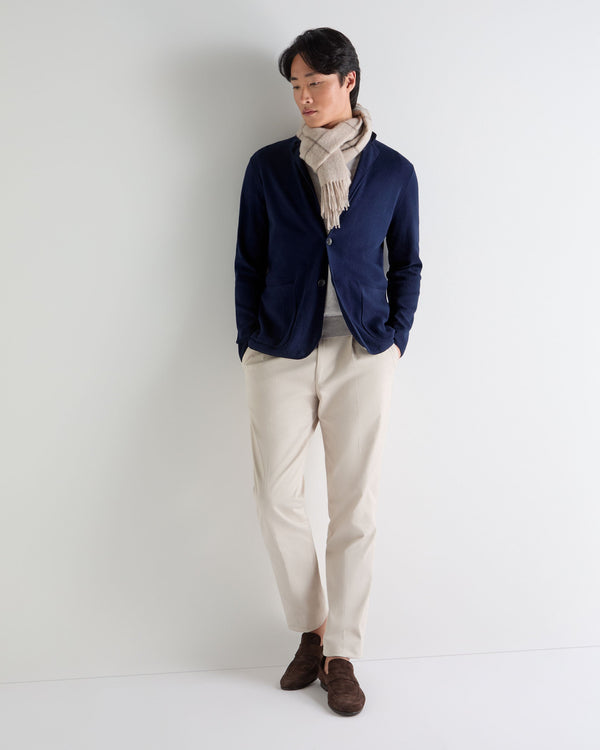 N.Peal Men's Cotton Linen Blend Blazer Deep French Blue