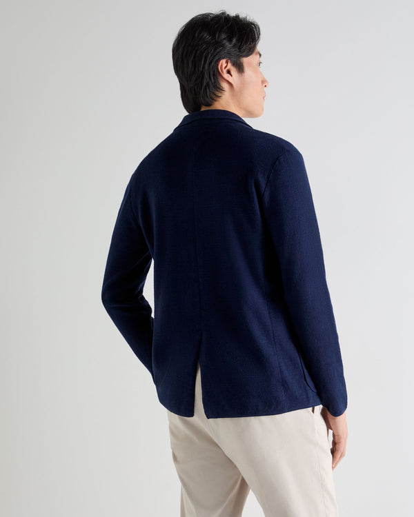 N.Peal Men's Cotton Linen Blend Blazer Deep French Blue