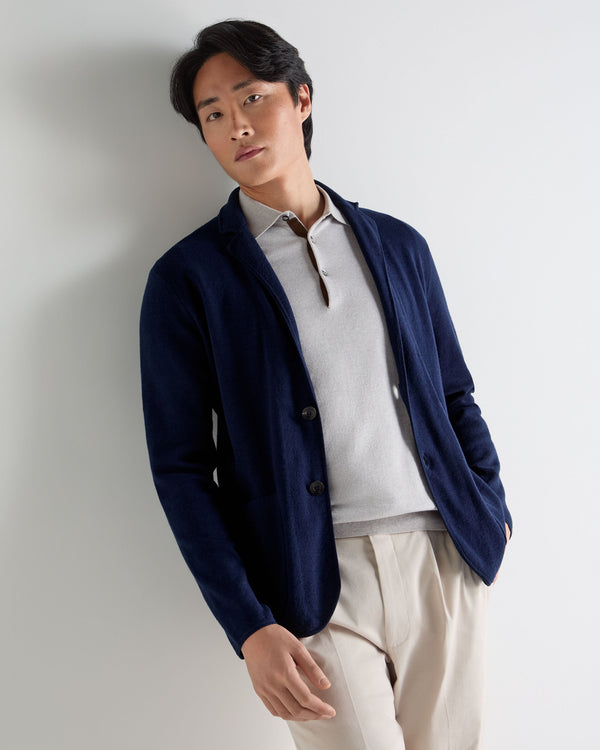 N.Peal Men's Cotton Linen Blend Blazer Deep French Blue