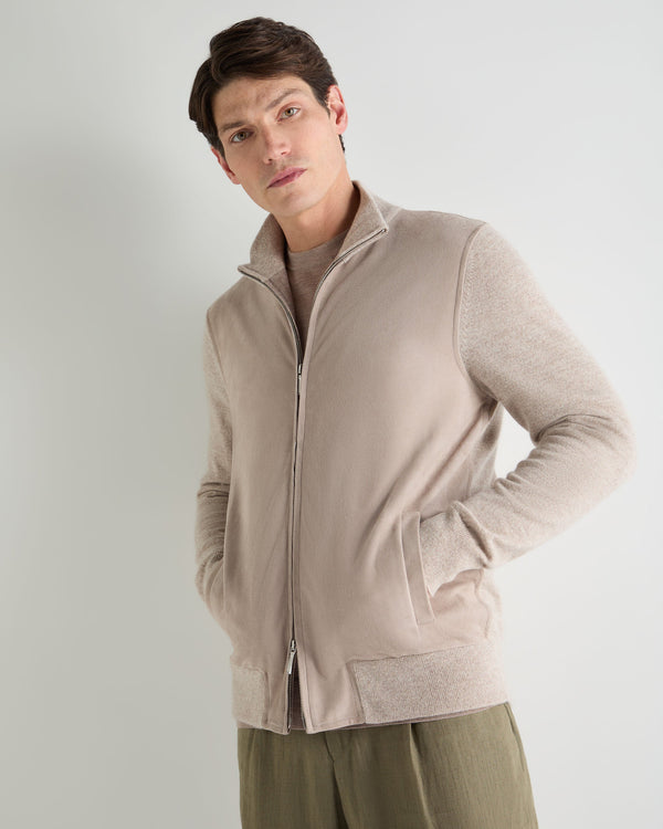 N.Peal Men's Suede Front Zip Through Toasted Sesame Brown