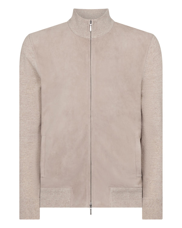 N.Peal Men's Suede Front Zip Through Toasted Sesame Brown