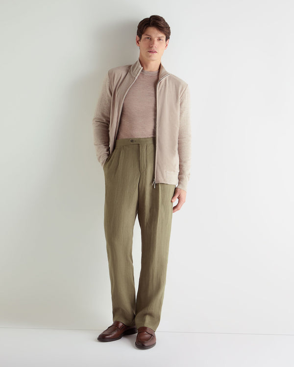 N.Peal Men's Suede Front Zip Through Toasted Sesame Brown