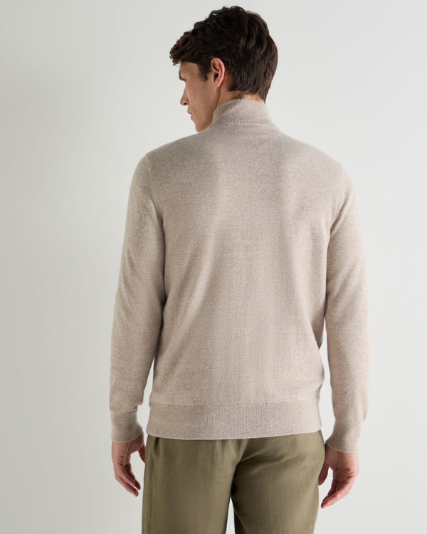 N.Peal Men's Suede Front Zip Through Toasted Sesame Brown