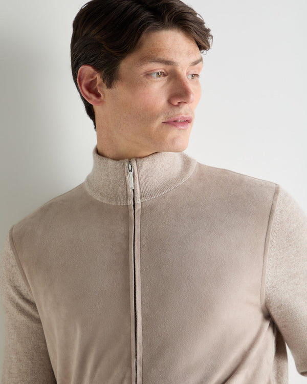 N.Peal Men's Suede Front Zip Through Toasted Sesame Brown