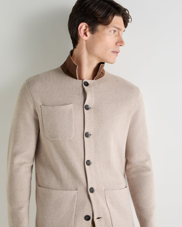 N.Peal Men's Jacquard Cotton Cashmere Jacket Mink Brown