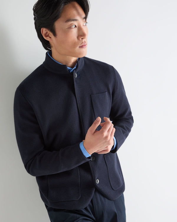 N.Peal Men's Half Milano Cotton Blend Jacket Navy Blue