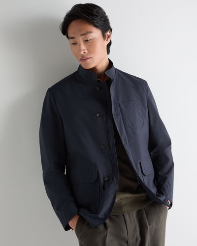 N.Peal Men's Microfibre Stand Collar Jacket Navy Blue
