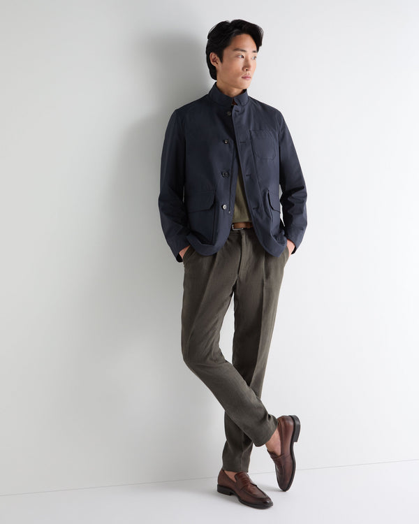 N.Peal Men's Microfibre Stand Collar Jacket Navy Blue