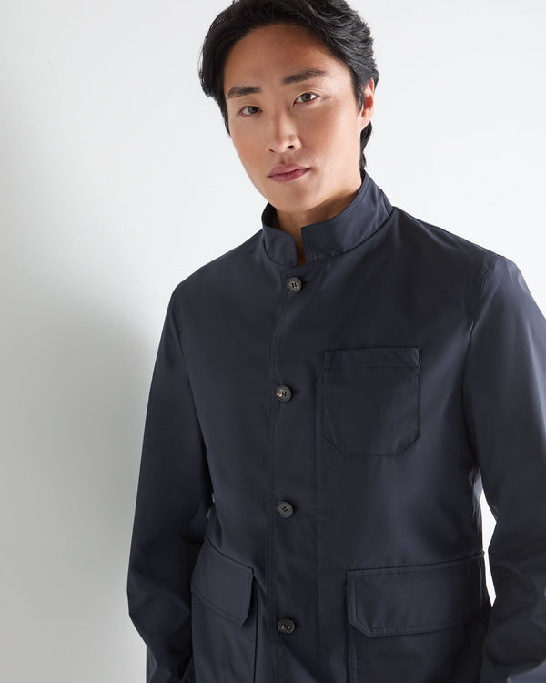 N.Peal Men's Microfibre Stand Collar Jacket Navy Blue