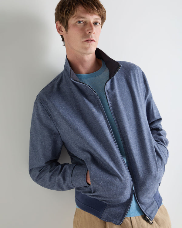 N.Peal Men's Reversible Blouson Jacket Mid Blue