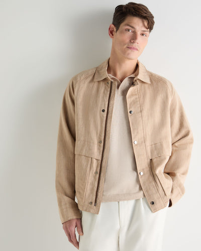N.Peal Men's Raglan Linen Blend Herringbone Jacket Light Brown