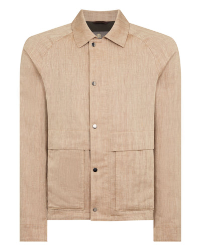 N.Peal Men's Raglan Linen Blend Herringbone Jacket Light Brown