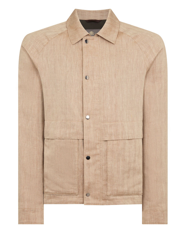 N.Peal Men's Raglan Linen Blend Herringbone Jacket Light Brown