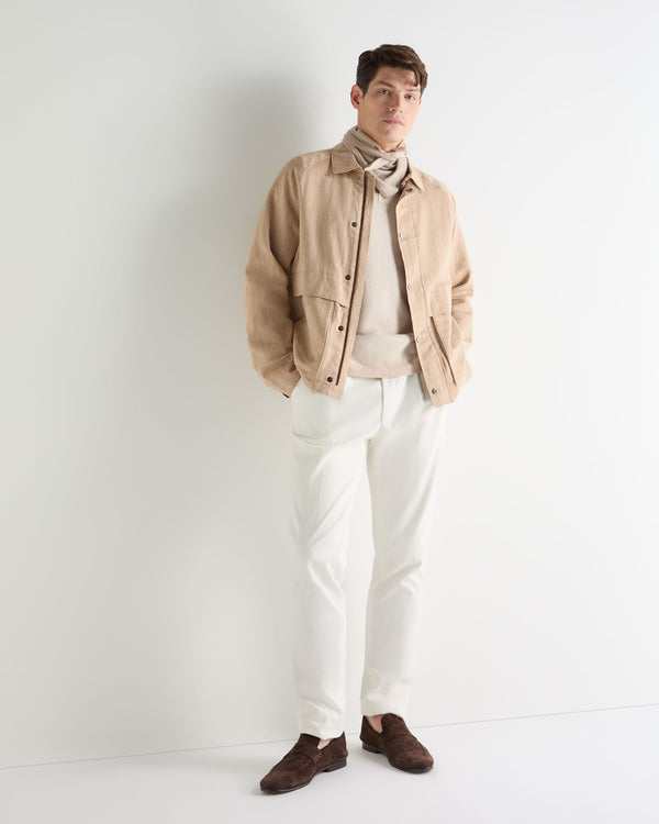 N.Peal Men's Raglan Linen Blend Herringbone Jacket Light Brown
