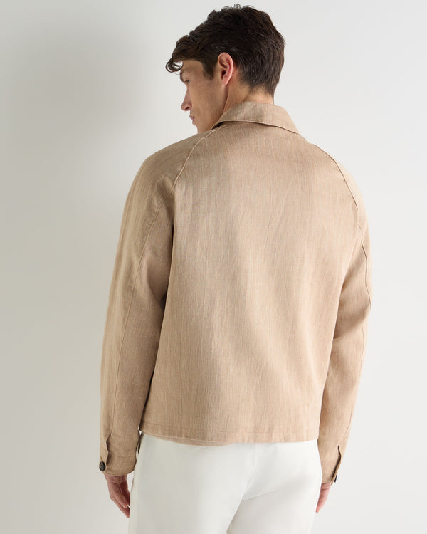 N.Peal Men's Raglan Linen Blend Herringbone Jacket Light Brown