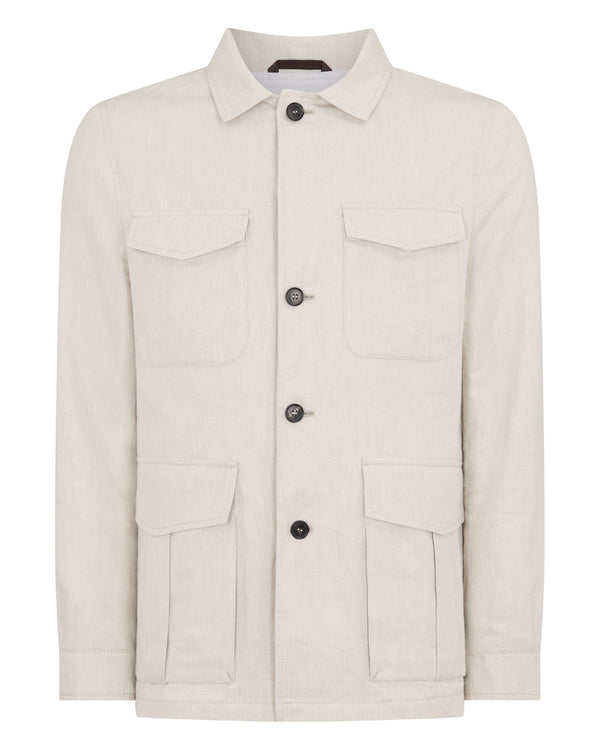 N.Peal Men's Linen Blend Herringbone Safari Jacket Chalk White