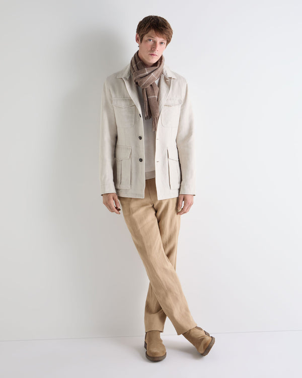 N.Peal Men's Linen Blend Herringbone Safari Jacket Chalk White