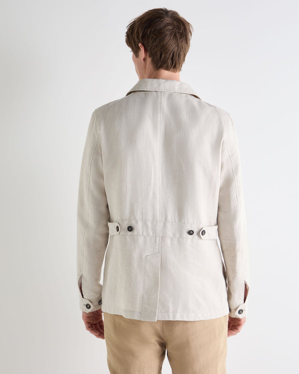 N.Peal Men's Linen Blend Herringbone Safari Jacket Chalk White