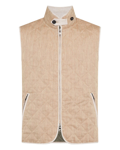 N.Peal Men's Herringbone Linen Blend Vest Light Brown
