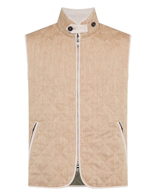 N.Peal Men's Herringbone Linen Blend Vest Light Brown