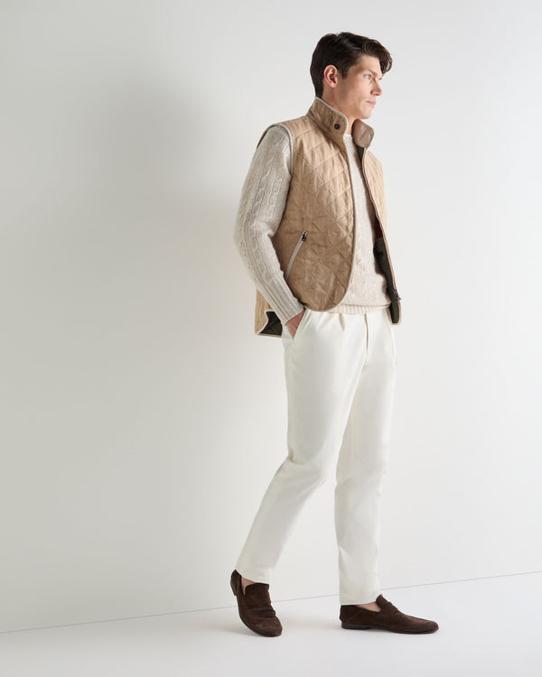 N.Peal Men's Herringbone Linen Blend Vest Light Brown