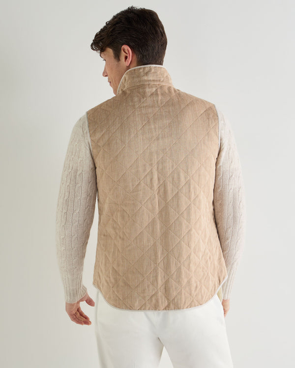 N.Peal Men's Herringbone Linen Blend Vest Light Brown