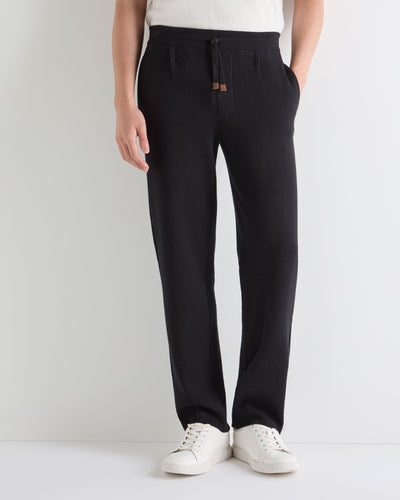 N.Peal Men's Double Face Cotton Blend Trousers Black