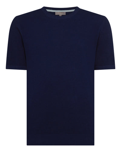 N.Peal Men's Pique Linen Blend Tee Deep French Blue
