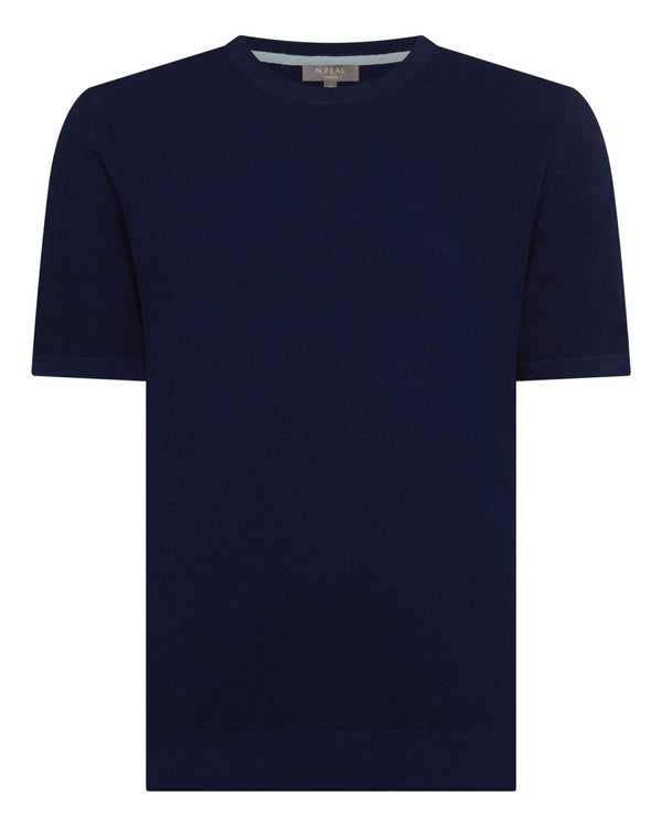 N.Peal Men's Pique Linen Blend Tee Deep French Blue