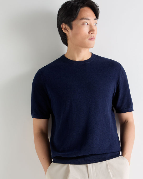 N.Peal Men's Pique Linen Blend Tee Deep French Blue