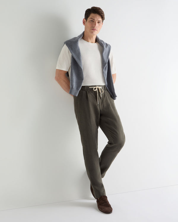 N.Peal Men's Pique Linen Blend Tee White
