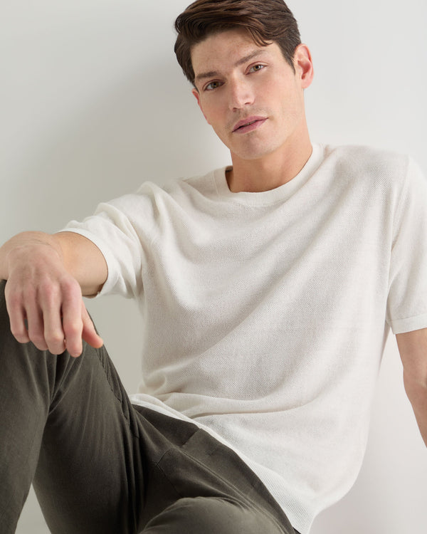 N.Peal Men's Pique Linen Blend Tee White
