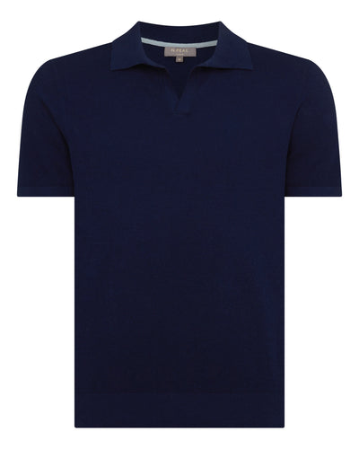 Men's Pique Linen Blend Polo Deep French Blue