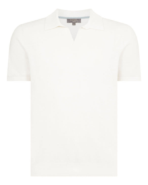 N.Peal Men's Pique Linen Blend Polo White