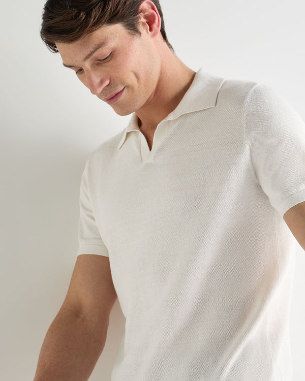 N.Peal Men's Pique Linen Blend Polo White