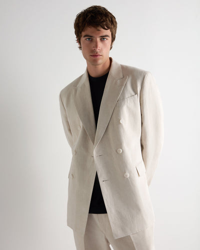 N.Peal Men's Linen Blend Double Breasted Jacket Sand Brown