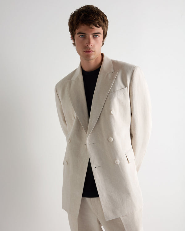 N.Peal Men's Linen Blend Double Breasted Jacket Sand Brown