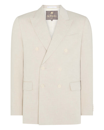 N.Peal Men's Linen Blend Double Breasted Jacket Sand Brown