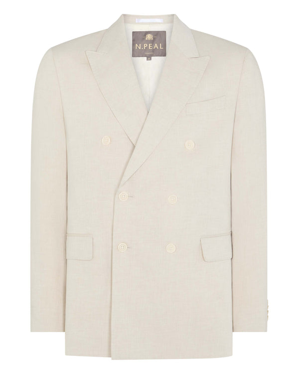 N.Peal Men's Linen Blend Double Breasted Jacket Sand Brown