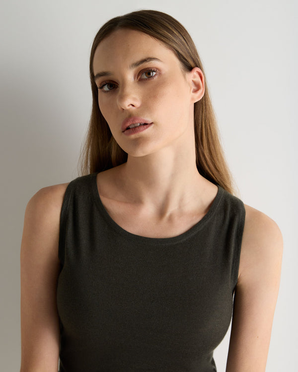 N.Peal Women's Ella Superfine Cashmere Shell Top Arabica Khaki Green