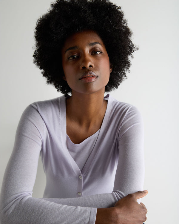 N.Peal Women's Mia Superfine Cashmere V Neck Cardigan Lavender Purple